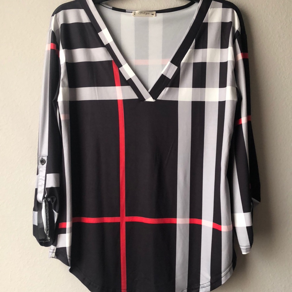 Block Striped Blouse 3/4 Sleeves
